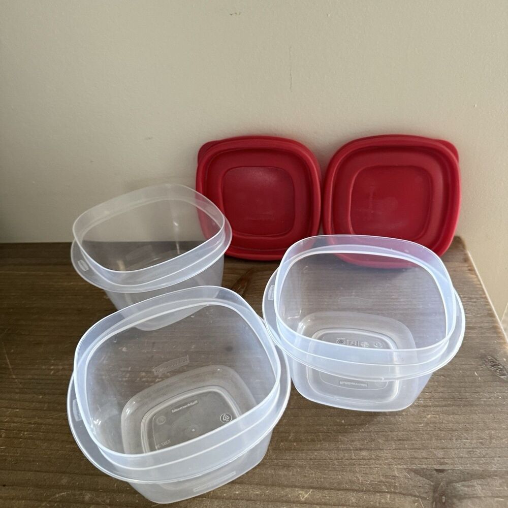 Lot of 3 Rubbermaid Food Storage 2 Cup 2 Red Lids